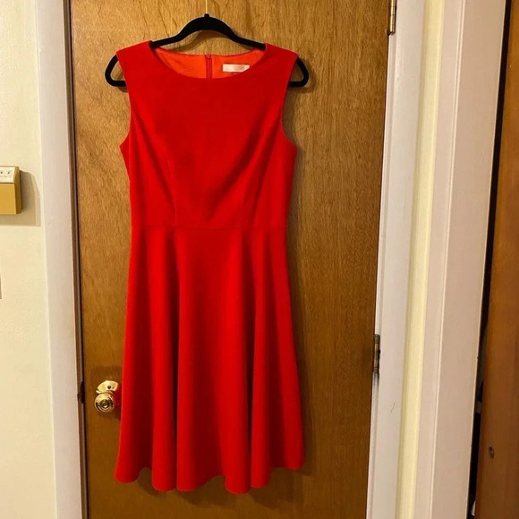 Hampceus Dress Ladies Red Size Medium- Back Zip Sleeveless Fit and Flare - Picture 1 of 7